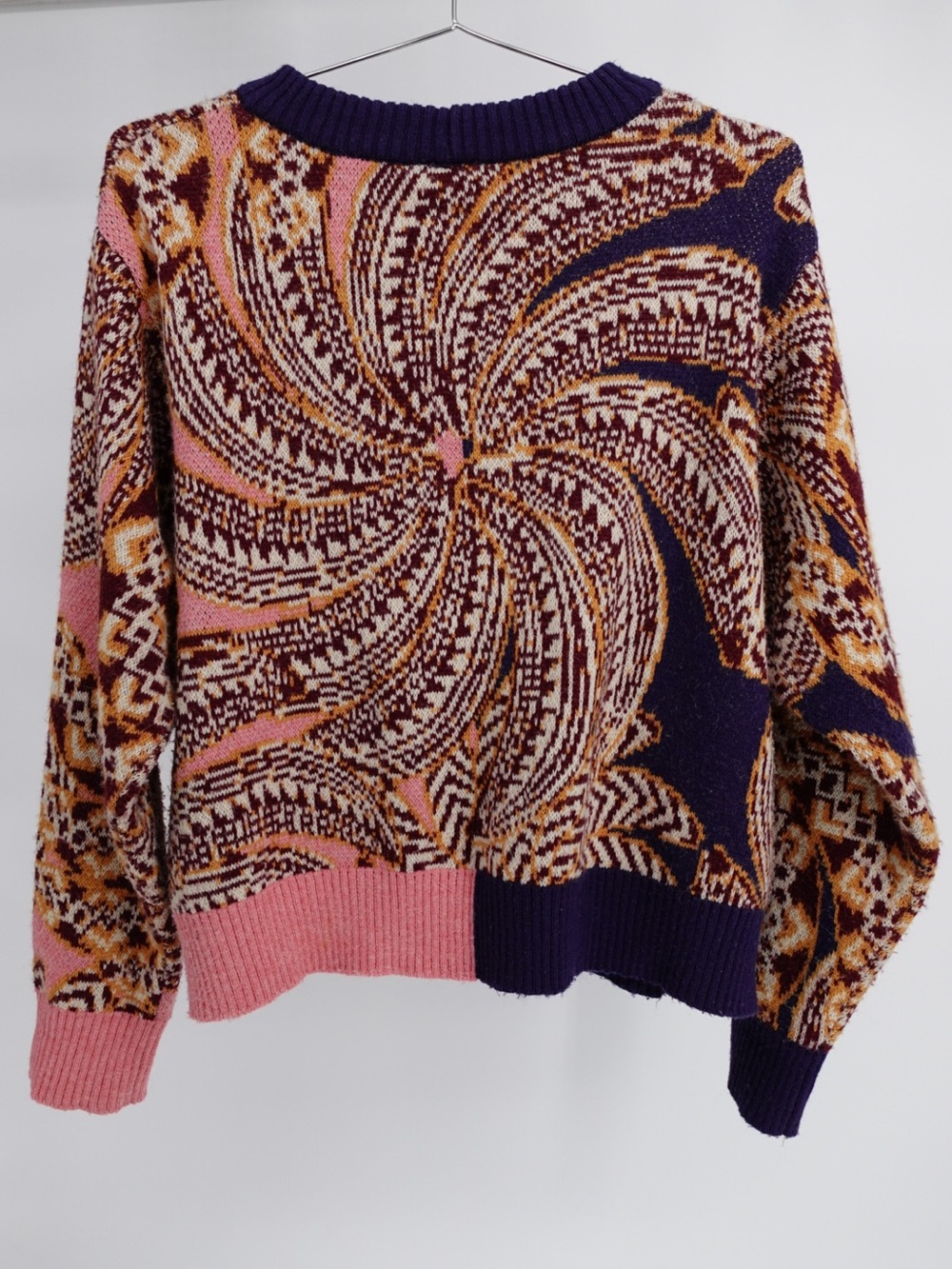 FARM RIO Multicolor Tropical Jacquard Knit Sweater Crew Neck Pink Purple Size M - Picture 4 of 6